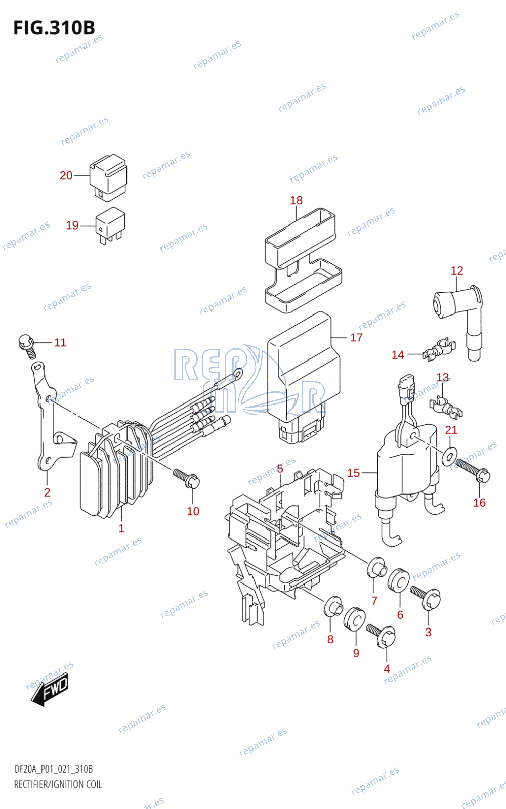 310B - RECTIFIER / IGNITION COIL (DF9.9B:021)