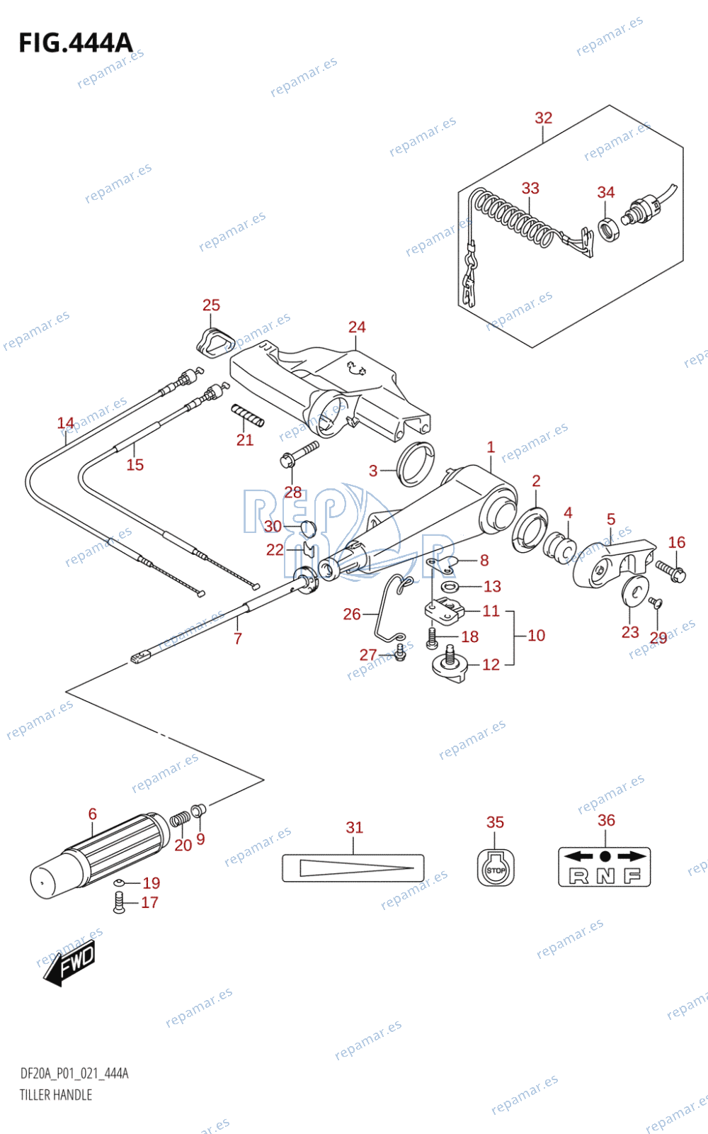 444A - TILLER HANDLE (DF9.9B,DF9.9BTH,DF15A,DF20A:P01,DF20ATH)