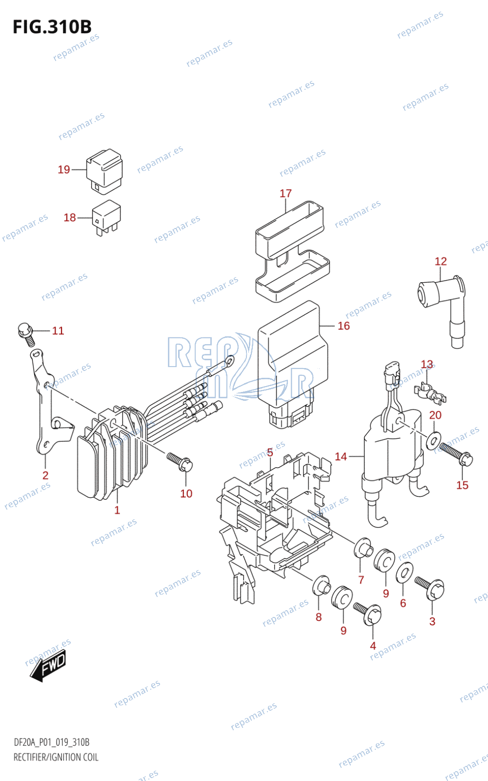 310B - RECTIFIER / IGNITION COIL (DF9.9BR,DF9.9BT,DF9.9BTH)