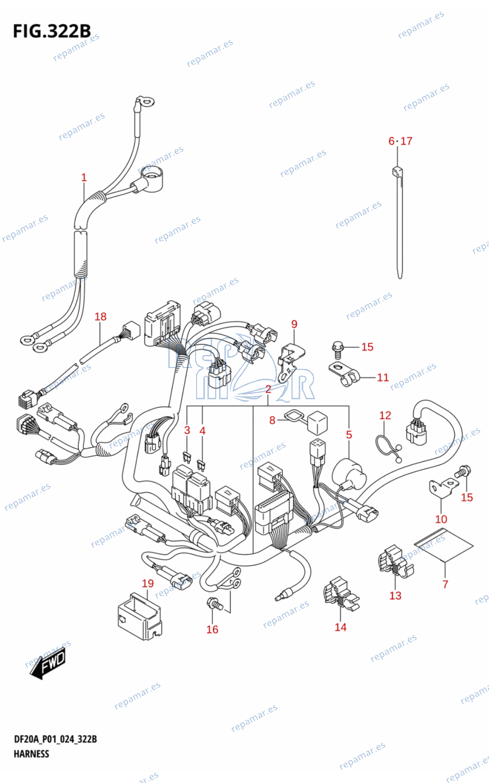 322B - HARNESS (DF9.9BR,DF15AR,DF20AR)